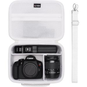 Camera Case Bag Compatible with Canon EOS Rebel T7/R50/R6 Mark II/R100/R50 V/T6/R8/R10/R5 Mark II/RP/R7/5D Mark IV/SL3/R5/T100 DSLR SLR Camera, Len and Tripod with 4 Dividers and Shoulder Strap, White (Small)