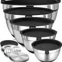 Umite Chef Mixing Bowls with Airtight Lids, 8PCS Stainless Steel Nesting Mixing Bowls Set, 3 Grater Attachments & Non-Slip Bottoms, Black Kitchen Bowls, Size 5, 4, 3.5, 2, 1.5QT for Baking & Serving