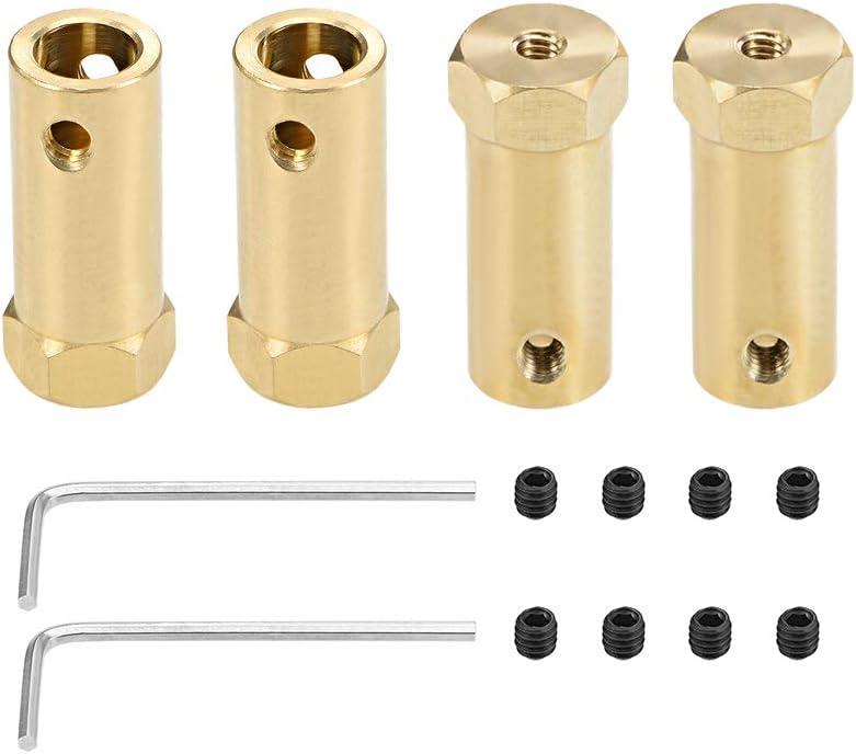 uxcell Hex Coupler 8mm Bore Motor Hex Brass Shaft Coupling Connector for Car Wheels Tires Shaft Motor 4pcs