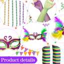 SATINIOR 6 Pcs Mardi Gras Outfit for Women Mardi Gras Costume Purple Sequin T-Shirt Skirt with Feather Mask Beads Necklaces (XXL)