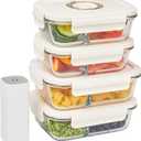 HOLDN STORAGE Vacuum Food Storage Containers, Set of 4 Compartment Containers plus an Electronic Vacuum Pump  Keep Food Fresh Longer, BPA-Free Glass, Leak-Proof, Ideal for Meal Prep, Marinating.