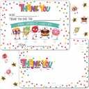 Gooji Kid’s Thank You Cards, 25 Pc. Postcards Set, Double-Sided Custom Cardstock with Fill in the Blank Messages for Birthday Party, Event, or Holiday Use, Stickers Included (Party Treats)