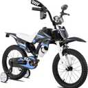 KEANO Motocross Style Kids Bike for Boys Girls Ages 3-7 Years, 12 & 16 Inch Bikes with Training Wheels and Number Plate, Children Bicycles Black