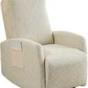 Recliner Chair Covers 4 Pieces Jacquard Small Recliner Sofa Slipcover Stretch Recliner Slipcover for Lazyboy Recliner Chair with Storage Pocket Furniture Protector for Living Room,Beige