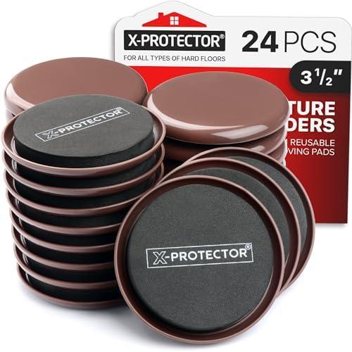 Furniture Sliders for Carpet X-PROTECTOR - 24 PCS Moving Pads 3 1/2" - Sliders for Furniture. Move Your Furniture Easily with Reusable Furniture Moving Sliders for Carpets!