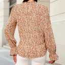 Women's Frill Mock Neck Boho Floral Tops Elegant Puff Long Sleeve Shirts 2025 Casual Vacation Outfits Work Blouse (S)