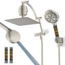 Hibbent All Metal 10'' Dual Filtered Rainfall Shower Head Combo, High Pressure Handheld Shower Head with 16'' Adjustable Extension Arm, 20 Stage Shower Filter, 10-spray, 71'' Hose, Brushed Nickel