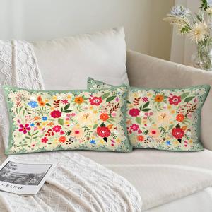 COARVXA Floral Pillow Covers 12x20 Set of 2,Farmhouse Floral Pillow Covers Decorative Double Sided Pattern Cushion Cover Soft Pillow Case for Living Sofa Room Bed Porch Patio Square Pillow Cover