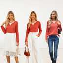 GRACE KARIN Women 2025 Fall Long Sleeve Shirts,Casual Crew Neck Colorblock Tunics,Waffle Knit Fashion Basic Tops (X-Large, Orange)