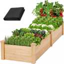 Outdoor Wooden Raised Garden Bed, Elevated Planter Box for Vegetables/Garden/Lawn/Patio, Natural Wood, 96 x 24 x 9in