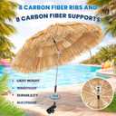Aliceset 1 Pack Beach Chair Umbrella, 360 Adjustable Tiki PE Straw Clip on Umbrella, UV Protection, 52 Inch,180 Swivel Hinge,8 Ribs Sun Shade for Tropical Patio Camping Pool Fishing Sand Rv Travel