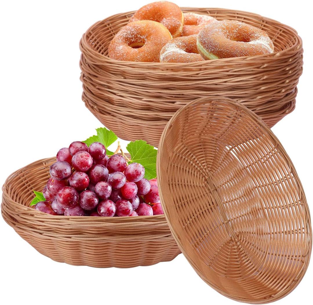 11 Inch Oval Poly Wicker Basket - Bulk, 11 Pack, Bread Serving Baskets for Home & Restaurant Use