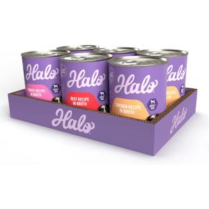 Halo Wet Dog Food Variety Pack, Three Canned Whole Meat Chicken Stew, Beef Stew, Turkey & Salmon Stew, 13.2 Oz Can (Pack of 6) Best Before 25 April 2026