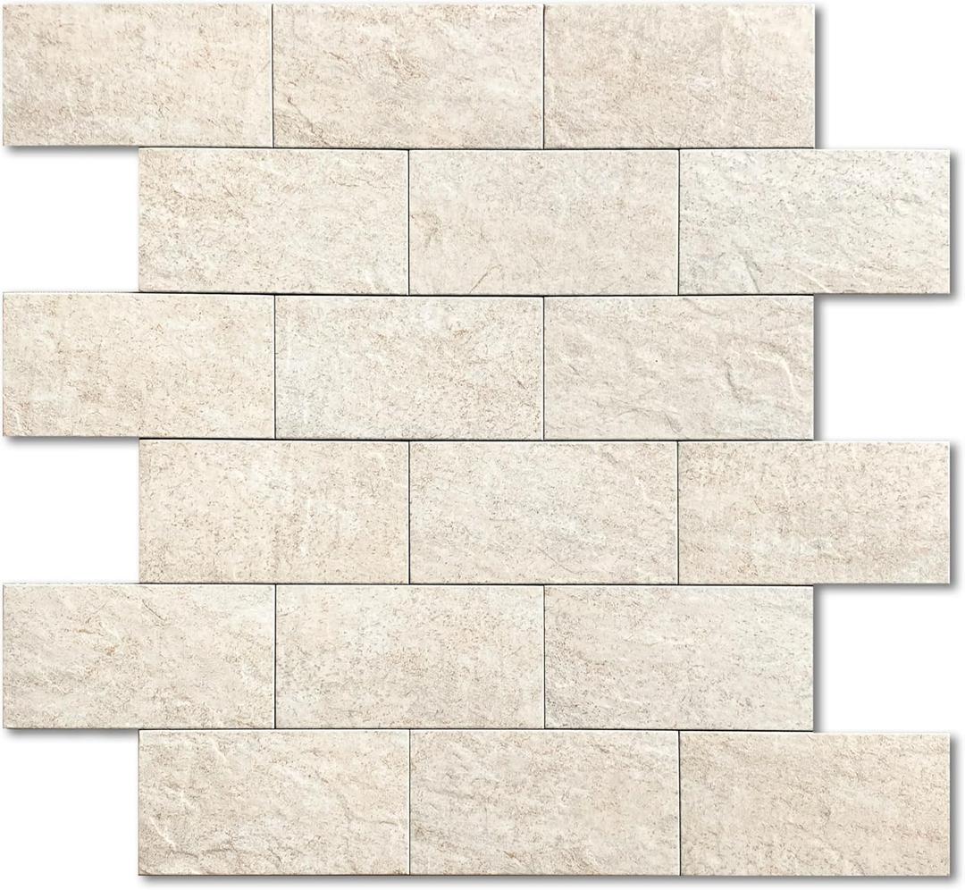 Stone Backsplash Peel and Stick Tiles Matte,Adhesive Mosaic Subway Tiles Waterproof Wall Tile Stickers for Bathroom Shower(Beige,10PCS)