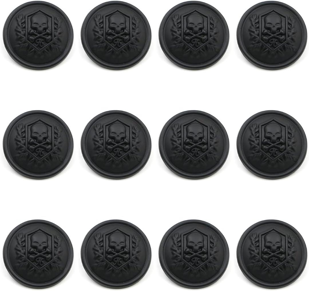Metal Buttons with Carved Skull and Crossbone Patterns, Round Sewing Buttons, Replacement Buttons for Coats, Suits, Windbreaks, Black, 15mm(0.6'') 12Pcs, NBDM168