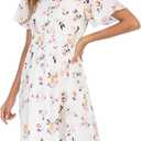 Gardenwed Chiffon Floral Dresses Summer Midi Wedding Guest Dress V Neck for Women Elastic Waist (3X-Large)