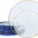 realluck 50 Pcs Clear Blue Plastic Plates with Gold Rim, Elegant Hammered Disposable Dinnerware Set (25 Dinner Plates & 25 Salad/Dessert Plates) for Party, Wedding, Bridal Shower