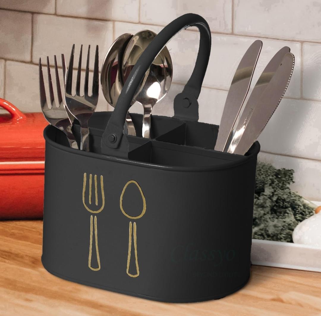 Metal Cutlery Holder & Spoon Stand for Kitchen, Spoon Holder for Kitchen, Cutlery holder for dining table (Black Matt)