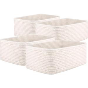 OIAHOMY 4 Pack Storage Baskets for Organizing, Small Bins for Shelves, Cute Decorative Storage Bins, Organizer Baskets for Gifts Empty, 13.8''Lx9.8''Wx5.5''H, White