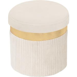 xuperbonus Small Ottoman with Storage,Folding Round Ottoman with Gold Trim,Velvet Storage Stool,Foot Stool with Soft Padded,Foot Rest for Living Room13x13x12.4(YZbeige,1pcs)