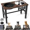 SHAINFUN Elevated Dog Bowls with Slow Feeder & Mat for Medium and Large Dogs, 12" Tall Adjustable Wooden & Metal Raised Dog Bowl Stand, 2 Stainless Steel 58oz Bowls for Food & Water (Brown-1.7L)