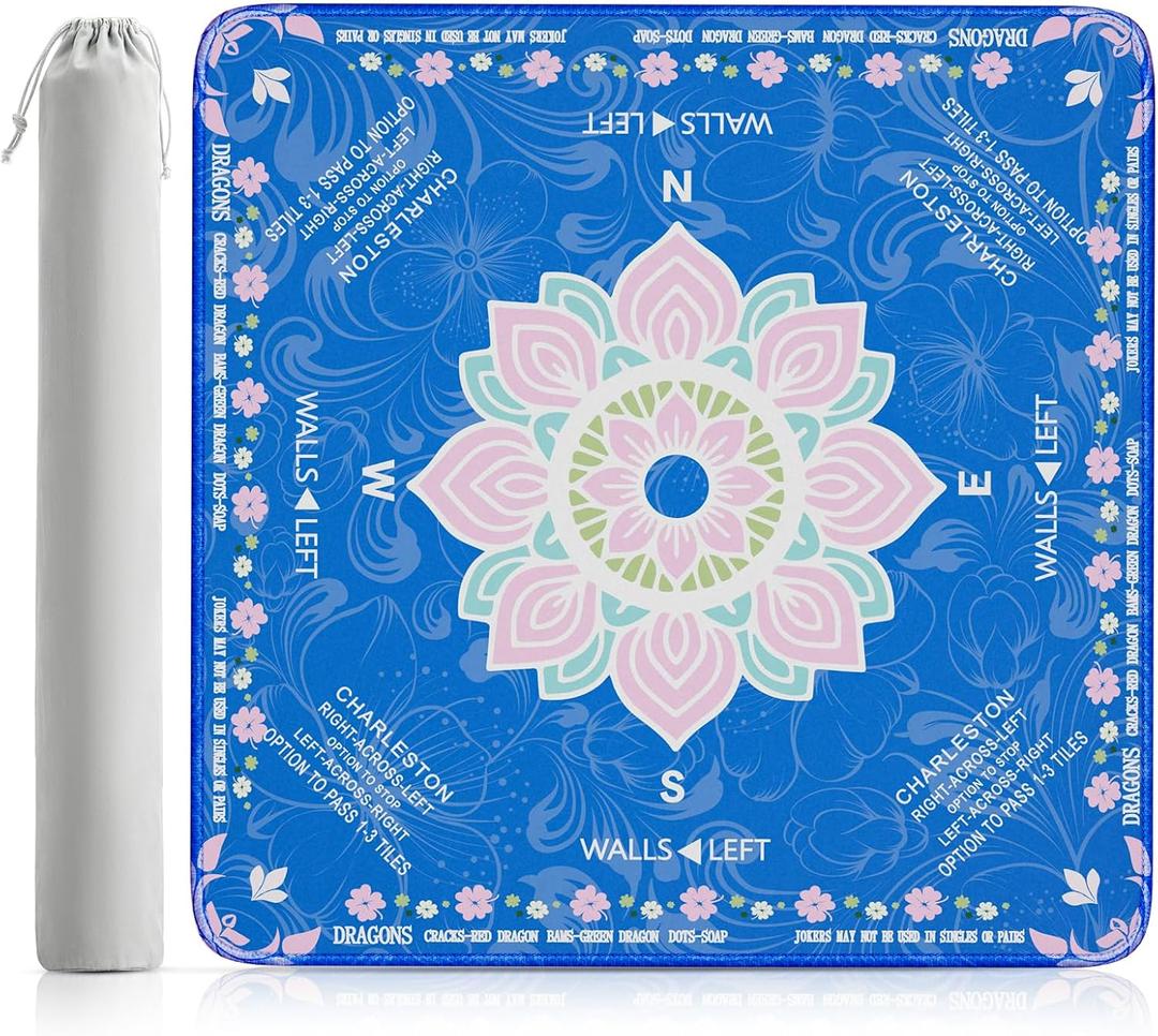 Mahjong Mat for Table 32.4''x32.4'', Rolled Shipping, No Creases Mah Jongg Mat with Carrying Bag for American Mahjong, Poker, Board Games, Card Games & Dominoes - Blue