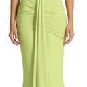 SHINFY Women Summer Halter Maxi Dress Ruched Bodycon V Neck Formal Cocktail Party Evening Dress Green Medium