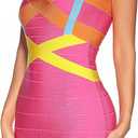 meilun Women's Celebrity Bandage Bodycon Dress Strap Party Pencil Dress (Pink, L)