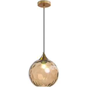 Theopractic Modern Glass Pendant Light Fixtures, Ceiling Hanging Lamp, Globe Lampshade in Water Ripple,Golden Lamp Head, Retro Kitchen Lights for Dining Bedroom Bar Cafe (Amber)