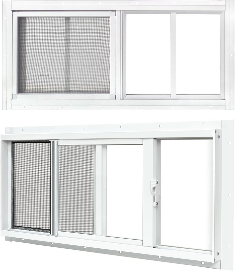 2 Pack Shed Windows, 10"x 18" White Sliding Window Suitable for Chicken Coop, shed, Household, Barn - Transom Window with Tempered Glass and Fiberglass Screen(WH,10''x 18'')