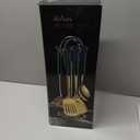 Generic Stainless Steel Kitchen Utensil Set, Spoon, Spatula, Pasta Server, Small Spatula (Black & Gold)