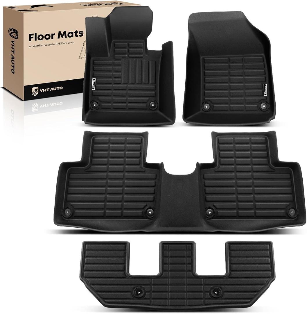 YHTAUTO Floor Mats Fit 2016-2025 Volvo XC90(7 Seats, No T8 Model, No Plug-in Hybrid), TPE All Weather Car Mats Waterproof Anti-Slip Odorless Floor Liner, Interior Car Accessories, 4 Pcs