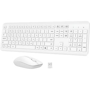 Wireless Keyboard and Mouse Combo, Full-Size Silent Ergonomic Keyboard and Optical Mouse, Long Battery Life, 2.4GHz Lag-Free Cordless Mice Keyboard for Computer, Mac, Laptop, PC, Windows(White)