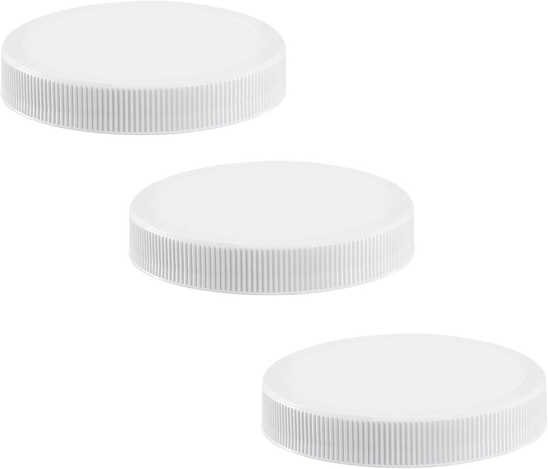 2 x The Kombucha Company, 63mm - (63/400) Plastic Lids  Wide Mouth Jar Caps with Foam Seal  Leak-Resistant, Food-Safe, Fits 63-400 Jars (Containers not Included) (White, 3 Pack)