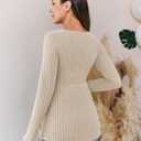 FMEYOA Womens Maternity Shirts Long Sleeve Pregnancy Tops Casual V Neck Ribbed Knit Pregnant Blouses (Beige, S)
