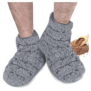 REVIX Microwavable Booties and Feet Warmers for Women & Men, Microwave Heated Foot Warmer with Flaxseed Moist Heat Therapy for Cold Feet, Gray, Large