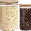 Glass Storage Jars Set Elegant Containers With Airtight Bamboo Lids, Perfect For Kitchen Organization - Flour, Rice, Pasta, Sugar, Coffee Beans, Accessories Included (2 Packs (37Oz / 110Oz))