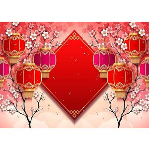 BELECO 10x8ft Fabric Chinese New Year Backdrop Red Lanterns Cherry Blossom Flowers Spring Festival Background Asian Lunar New Year Party Decorations Banner Photoshoot Studio Props