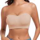 WOWENY Women's Strapless Bra Non-Slip Silicone Wireless Bandeau Bras with Support Seamless Padded Bralette Tube Top Bra (Large, Beige)