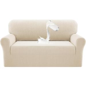 PrinceDeco Waterproof Couch Cover Slipcovers for Sofas,Stretch Loveseat Cover for 2 Seat Couch,Love Seat Sofa Covers Washable Furniture Protector for Kids, Pets (Loveseat Seat Width 38"-46" Ivory)