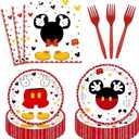 96 Pieces Red Mouse Tableware Set for Princess Happy Birthday Table Decorations Dessert Plates Napkins Forks for 24 Guests Boy Birthday Party Supplies