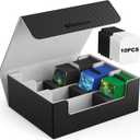 Mlikero Card Deck Case for Trading Cards 1800+, Trading Card Storage Box with 10 Dividers and 3 Foam Stoppers, Leather Magnetic Closure Commander Deck Box Fit for YuGiOh, MTG and Sport Cards (3 Rows-Black)