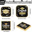200 Pcs Graduation Party Decorations 2026 Black Gold Graduation Plates and Napkins Disposable Square Paper Plates Congrats Grad Tableware Set for Class of 2026 College High School Prom Party Serves 50