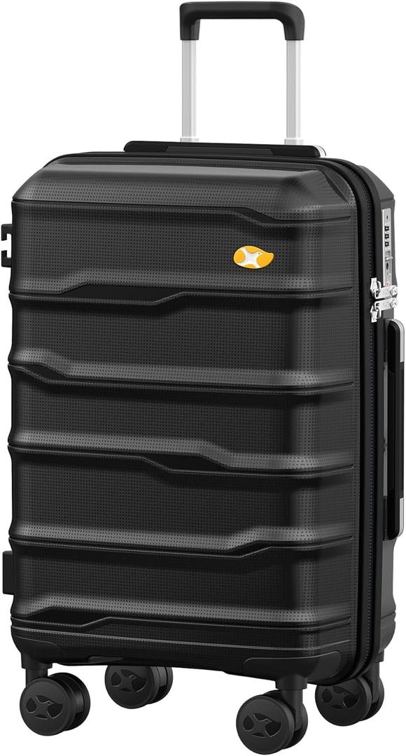Carry On Luggage 22x14x9 Airline Approved, Hard Shell Suitcase with Spinner Wheels, PP Lightweight Luggages with TSA Lock, Carry-On Suitcases 20 Inch, Black