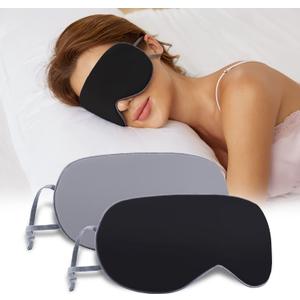Sleeping Mask 2 Pack, Warm, Cool Double-Sided Use of Sleep Mask, Super Soft Blindfold with Adjustable Strap, Block Out Light, Comfort Sleep Eye Mask for Travel Meditation Nap Black