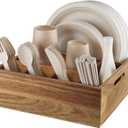 ALELION Acacia Wood Utensil Holder for Party - Paper Plate Organizer for Countertop - Silverware Caddy with 6 Compartments for Plate, Cup, Fork, Spoon - Cutlery Holder for Kitchen Camping Buffet