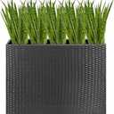 HPC Decor Planters, Plastic Planter for Outdoor Plants Handmade Wicker Large Rectangular Block Planter Box with Removable Liners, Modern Planter for Indoor Outdoor Patio Porch Deck., H 24.8" X L 32.48" X B 11.41"