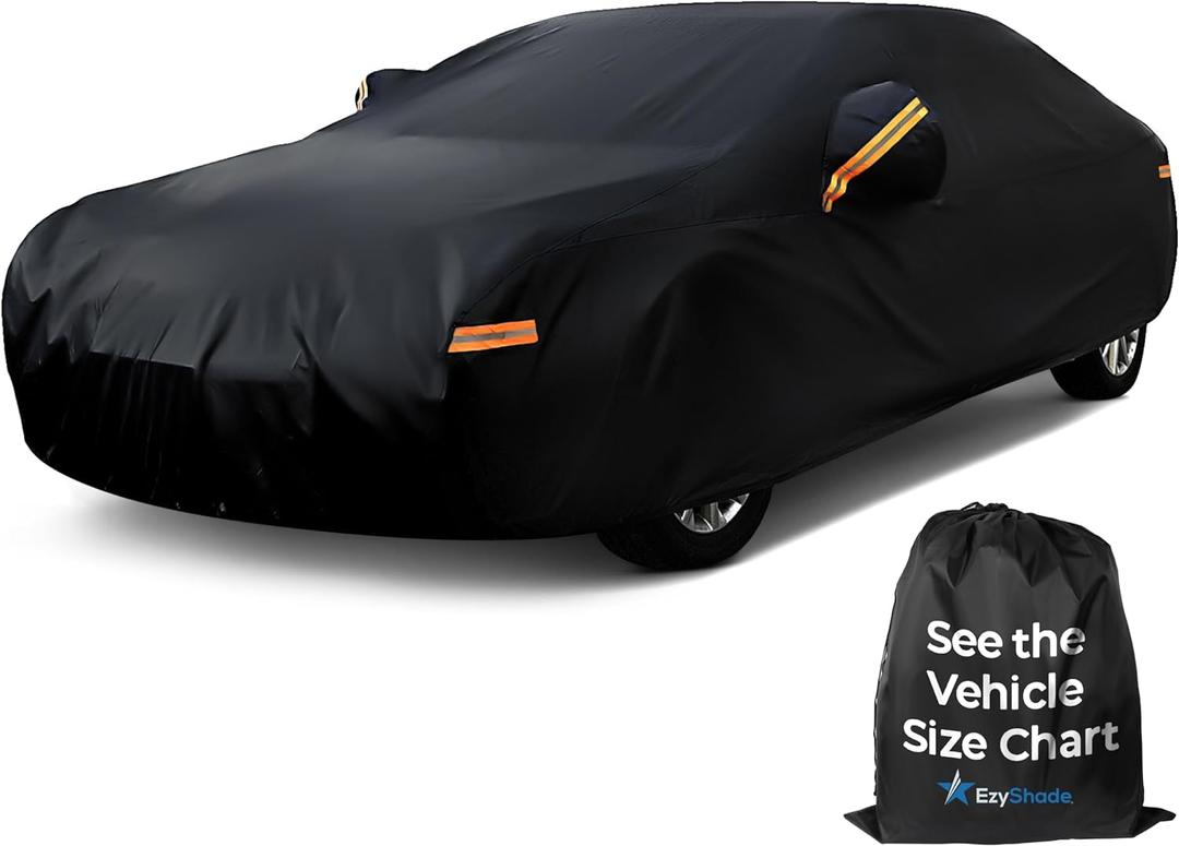 EzyShade 10-Layer Car Cover Waterproof All Weather [See Vehicle Size Chart for Accurate Fit] Outdoor Full Exterior Covers for Automobiles Sedan Hatch. Rain Sun Snow, Black, Size A5 (See SizeChart)
