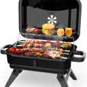 Portable Charcoal Grill with Warming Rack, Small Tabletop Barbecue Grill, Foldable Legs, Adjustable Vent, Total 343 Sq. In.Cooking Space, Outdoor BBQ Grill for Camping and Picnics (Black)