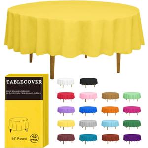 D&Z Plastic Tablecloth Disposable, 12 Pack Yellow Table Cloth Individually Wrapped for Indoor&Outdoor, On-The-Go 84 Table Cover for Round Table Ideal for Party, Birthday, Wedding and Dinner